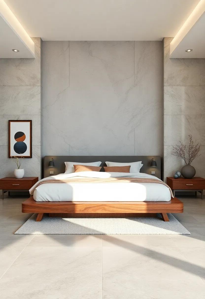 Sleek Modern Minimalism: A platform bed with clean lines and a rich ⁣walnut⁢ finish ⁢brings understated elegance to your space