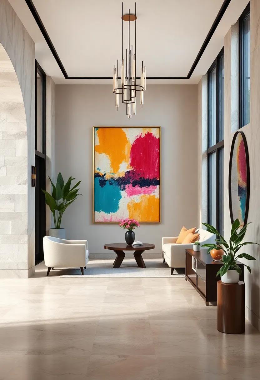Choose a Bold Color Palette: Select abstract art that features‌ vibrant colors to create an eye-catching⁣ focal point ⁤right at the‌ entrance