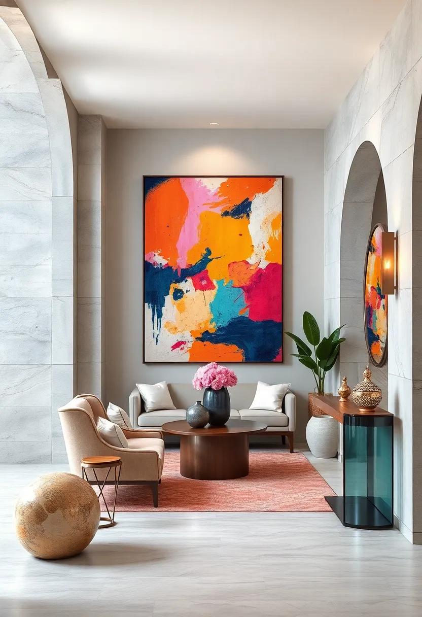 Use a ⁢Neutral Background: ​Paint‍ your entryway‍ walls a soft neutral color ‌to let the vibrant colors of your abstract art truly shine