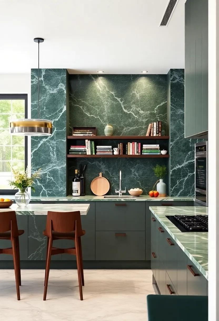 Design ⁢a ‍Niche⁣ for ‍Cookbooks: Create a dedicated space for displaying cookbooks with a green marble backdrop, blending style⁤ with purpose