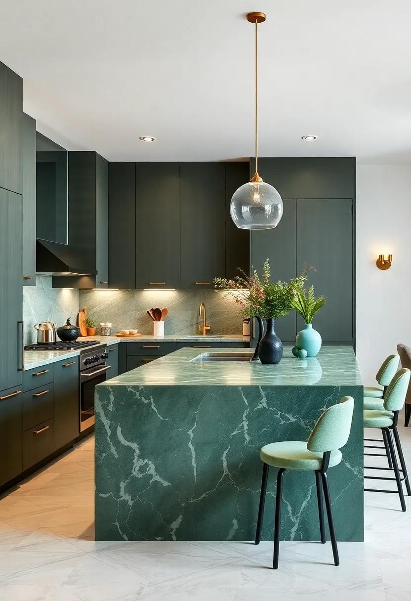 Design with Custom Marble Counter Extensions: Consider custom extensions of ⁤green ​marble at your countertop for added space and a ‌dash of luxury
