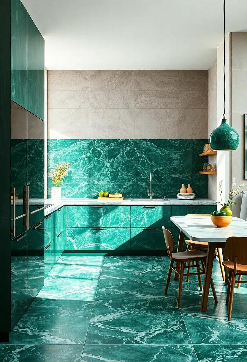 Incorporate Unique Tile Patterns: Use green marble tiles to create a unique pattern on the⁤ floor or walls‍ that showcases your design flair