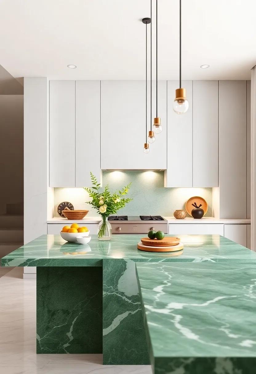 Integrate Built-In Green Marble Tables: Design built-in tables made from green marble for a continuous flow of ‌style⁤ throughout⁢ your kitchen