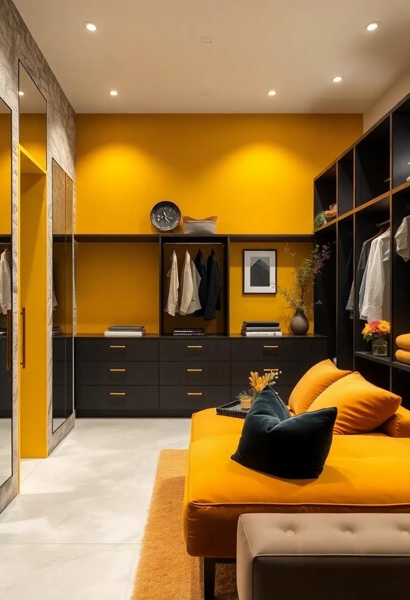 Bold Accent Walls: Transform ​your closet with a striking mustard yellow accent wall to create a warm and inviting space