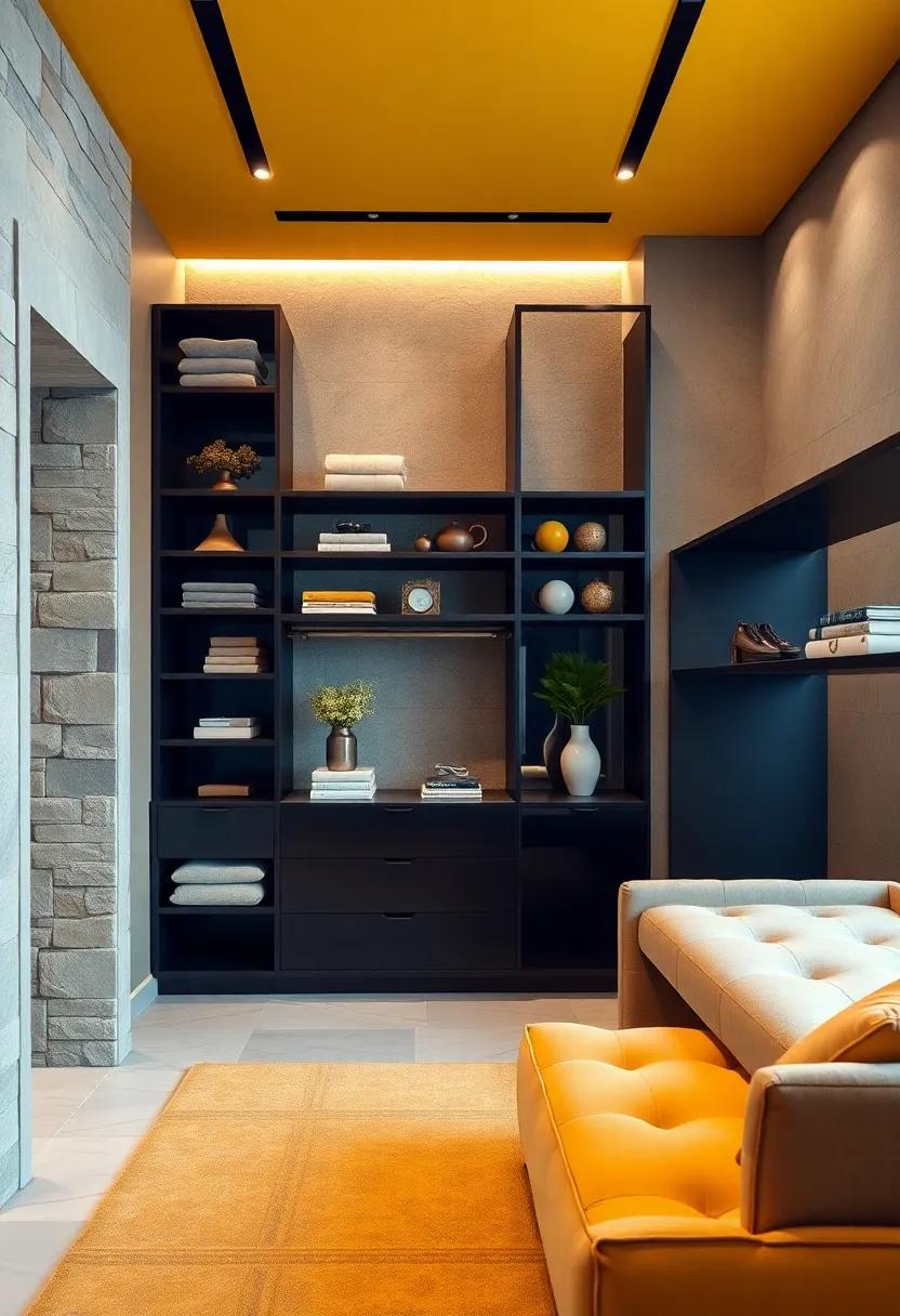 Sleek Black Shelving: Add ⁤modern, sleek black shelving to provide ‍ample storage while maintaining a⁤ luxurious⁣ aesthetic
