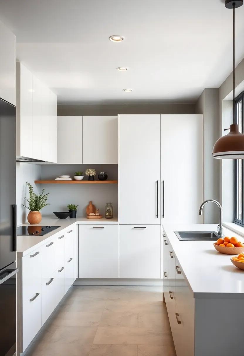 Embrace the essence of simplicity in this airy kitchen, where handleless cabinets blend ⁤seamlessly with white countertops ​to create​ a serene space