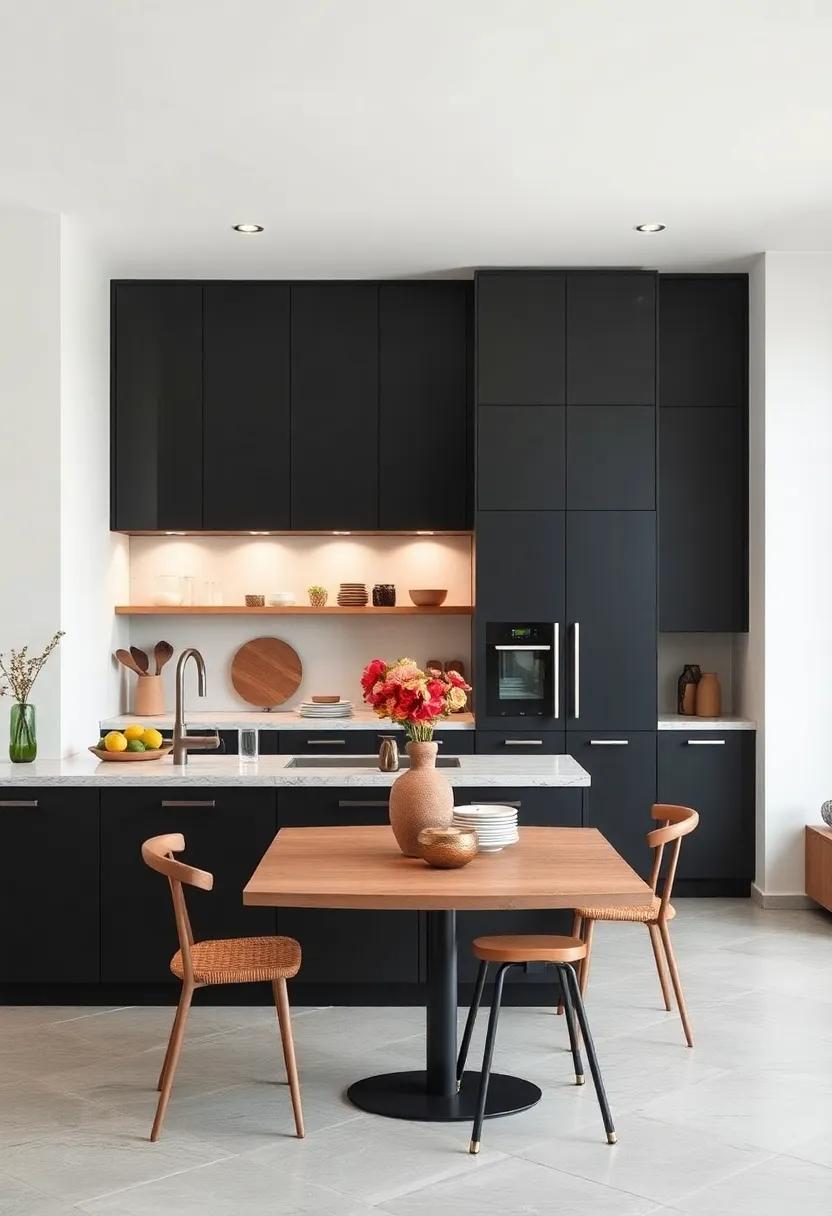The‌ striking contrast of dark handleless cabinets against‌ bright ⁣white walls ‍in this kitchen makes a bold statement while maintaining a ​clean, streamlined ⁢look