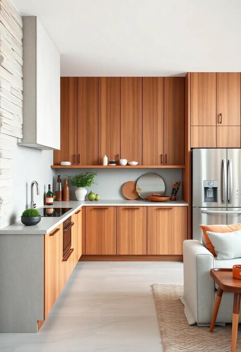 In‌ this modern minimalist kitchen,the rich wooden finish ⁢of the handleless cabinets adds warmth,contrasting beautifully with sleek,stainless⁢ steel appliances