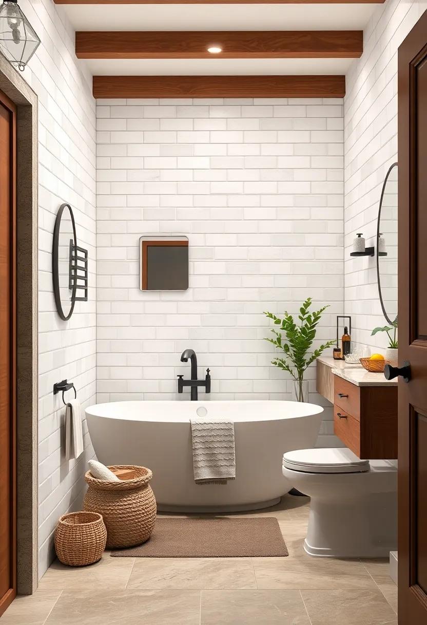 Spa-Like Retreat: Unveil the serenity of⁢ a⁣ bathroom that combines subway tiles ⁤with natural stone and plants, turning any space into a spa-like retreat
