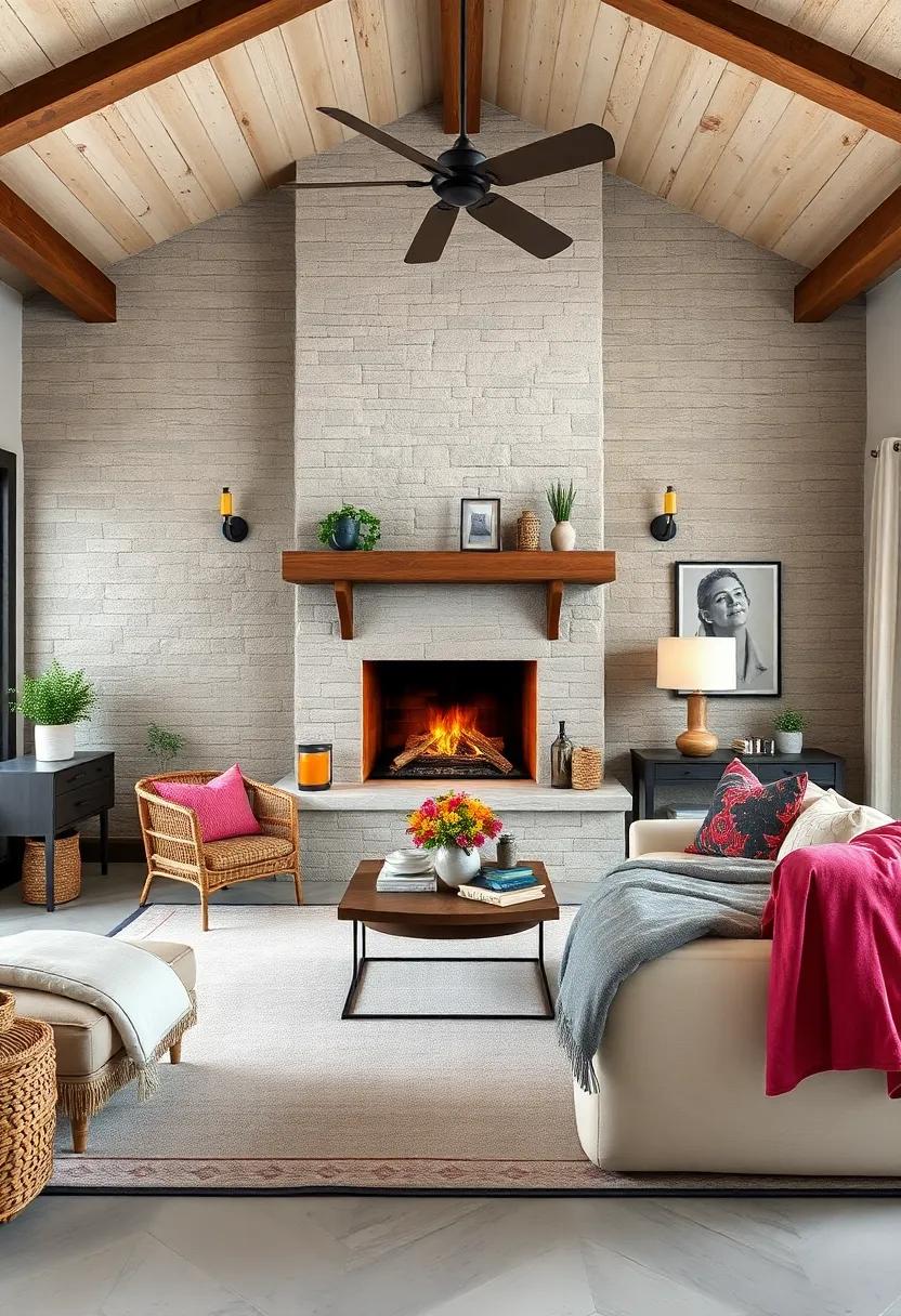 Let the charm of a‍ rustic fireplace anchor the room, serving as⁢ a focal point while complemented by ⁣soft​ furnishings that enhance its cozy appeal