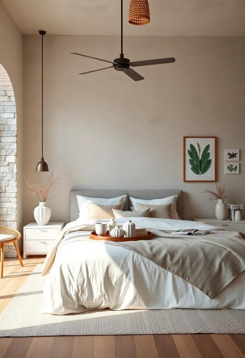 Find peace in a neutral-toned bedroom accented with bold‍ botanical‍ prints, where soft ​textures and natural ⁤materials enhance the relaxing atmosphere