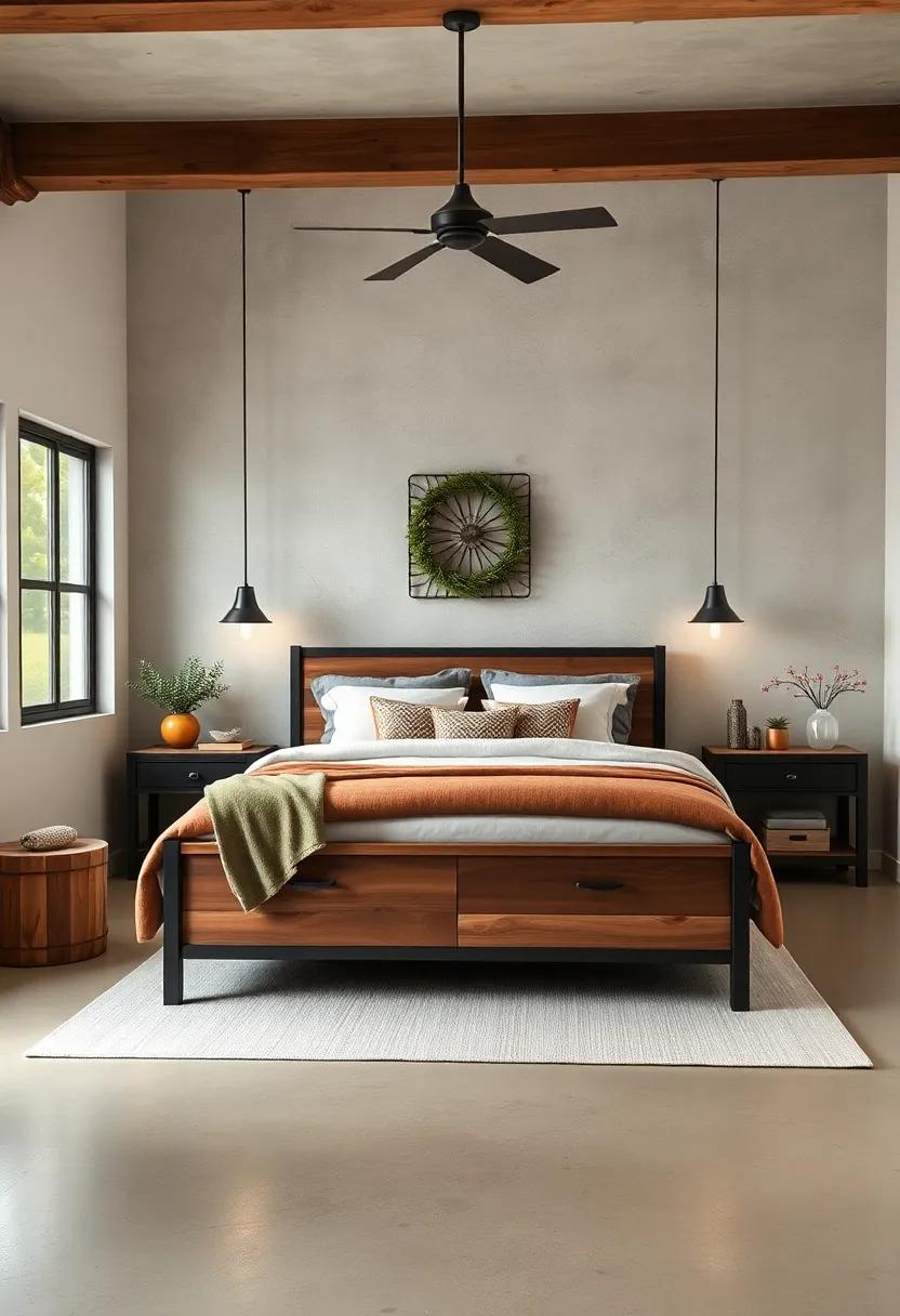 Marvel ⁢at⁤ the unique ​blend of ‌industrial and farmhouse styles, where metal fixtures meet ⁢warm woods, resulting⁤ in a trendy ‍yet inviting bedroom