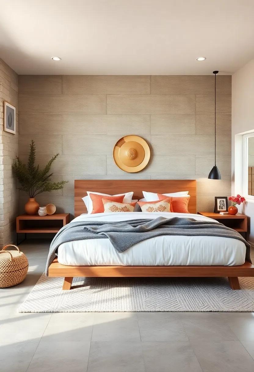 Embrace ⁤the beauty of simplicity with a clean-lined‌ platform⁤ bed, surrounded by curated ‌decor that harmonizes ‌rustic⁣ charm with contemporary aesthetics