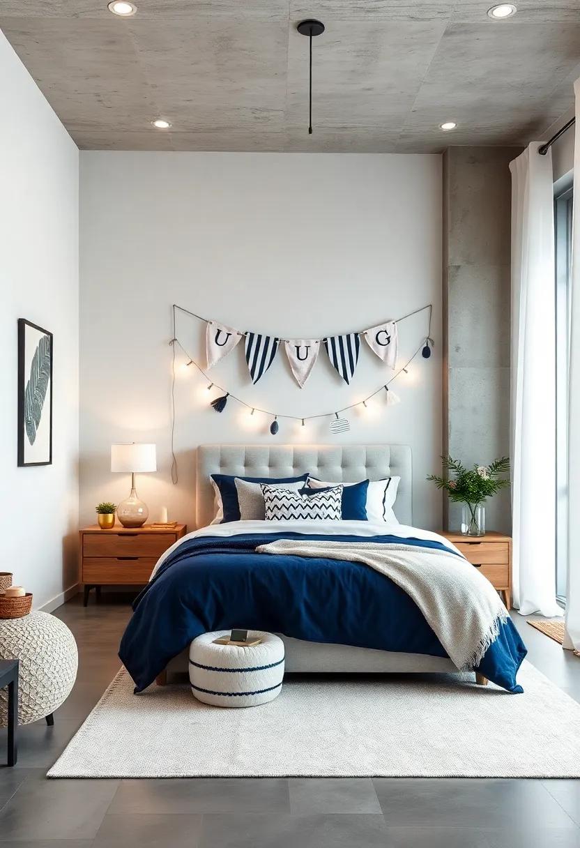 Use Fabric Banners in Navy and White for a‌ Festive⁤ Feel Above the Bed