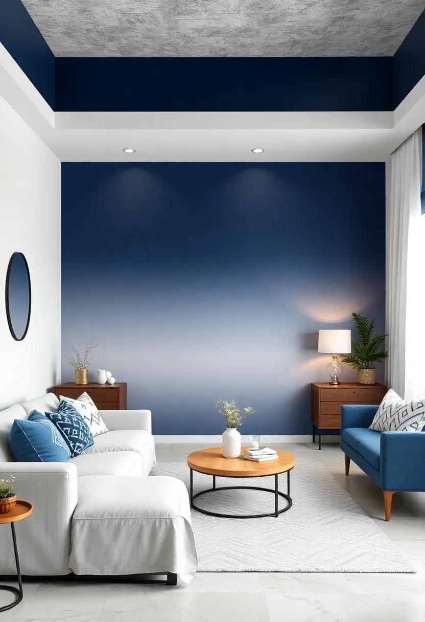 Experiment⁢ with Ombre Effect by Blending Navy to White in a Featured Wall