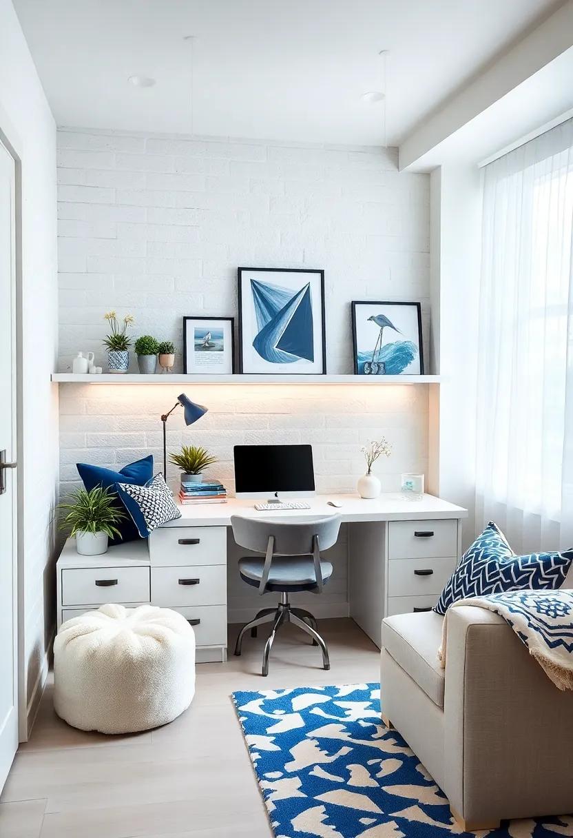 Opt for a White Desk with Navy Accents to enhance Both Style and‍ Functionality