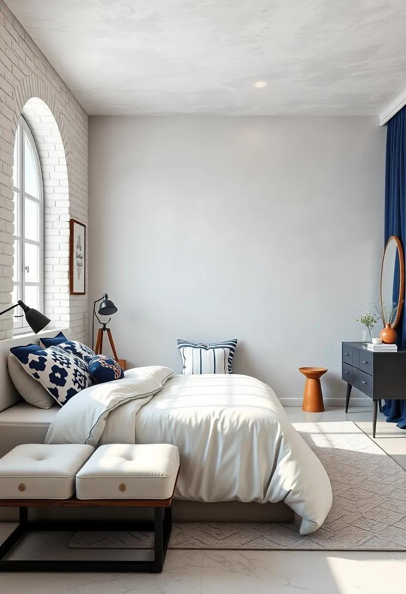 Use Navy and White Bedding with Geometric Patterns for a Modern Look