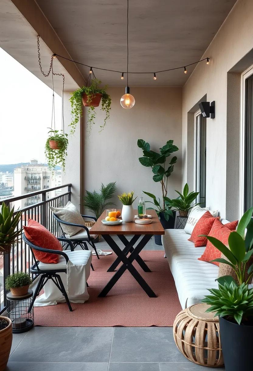 Balcony‌ Bliss: Use the railing of your ⁢balcony for hanging plants and small lights, turning it into ‌a peaceful dining oasis in the sky
