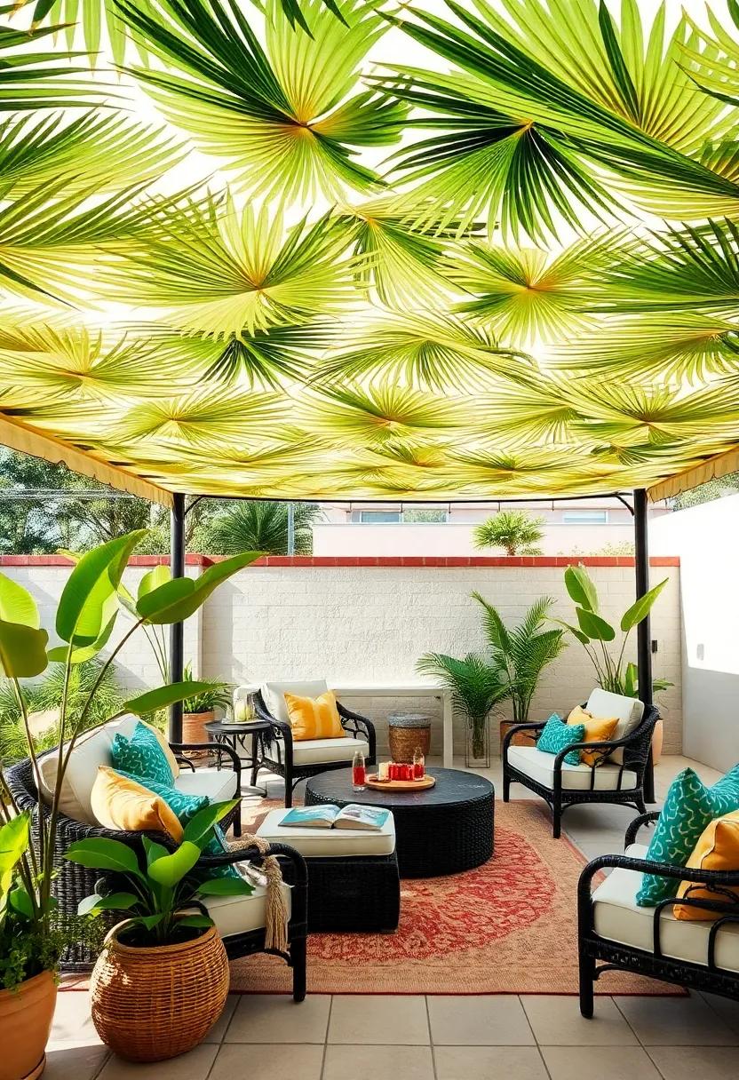 Tropical Oasis: Transform your outdoor space into a tropical paradise with the Palm Frond​ Canopy,designed with leafy patterns that evoke a sense of relaxation and summertime bliss