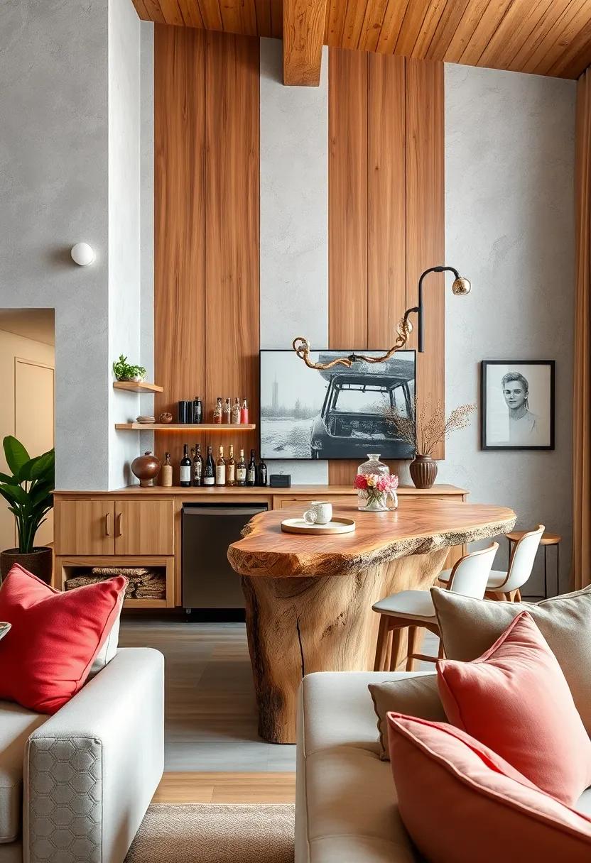 Incorporate reclaimed wood shelves to display‌ decorative items and⁢ liquor bottles, providing both function and charm