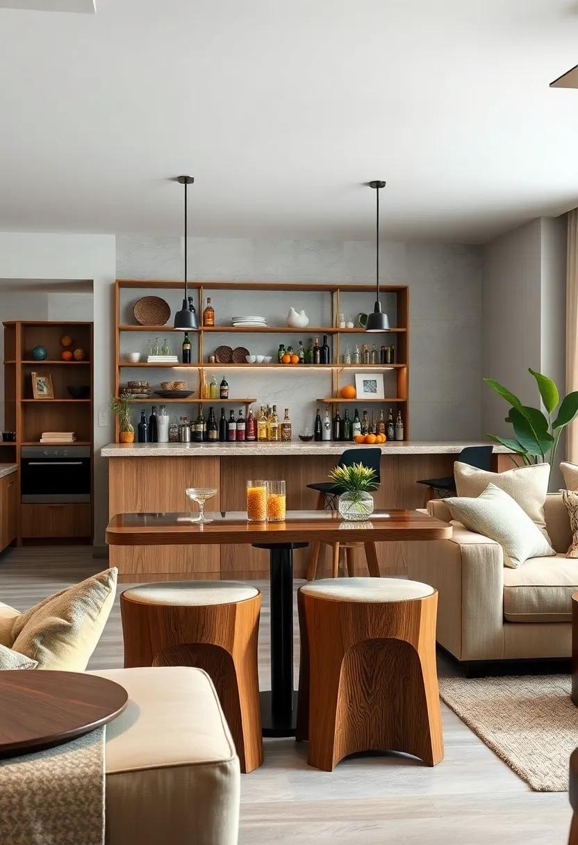 Add cozy textures with oversized wooden stools that invite guests to​ sit back‍ and enjoy their⁣ drinks in ⁢comfort