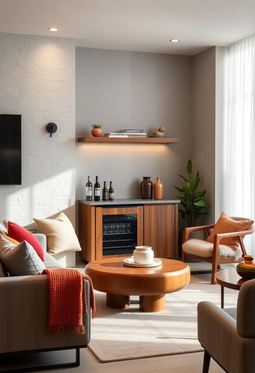 Incorporate a small wooden fridge or wine cooler‌ that blends with your decor while keeping drinks perfectly chilled