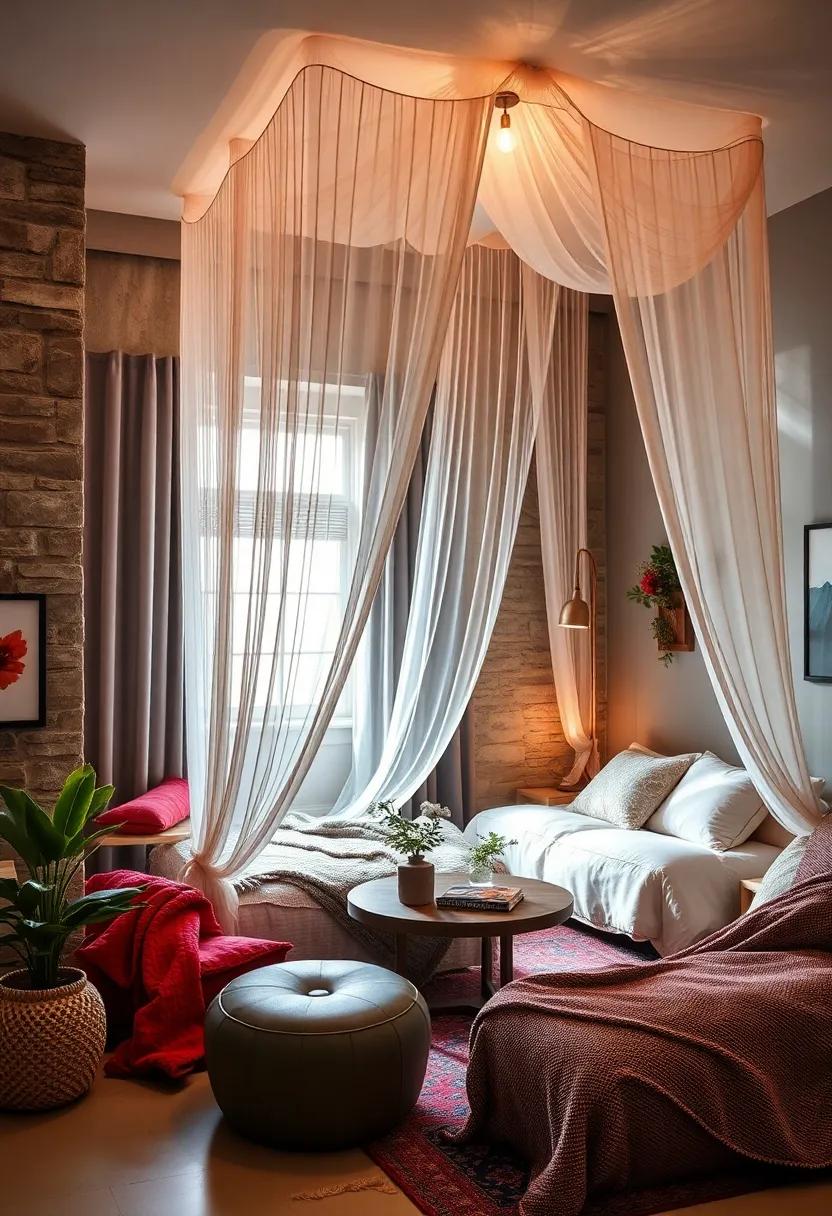 Ethereal Canopy: Add a canopy over your bed or ⁤seating area using sheer fabric to create an ⁢enchanting and‍ cozy nook