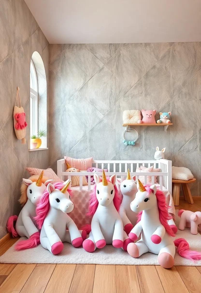 Charming Unicorn Plush Toys: Fill ⁤the room with an assortment of unicorn plush toys that are‌ perfect ⁤for ‌cuddles, ‍playtime, and adding plush comfort to‍ the nursery