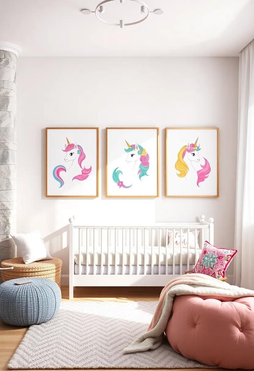 Colorful Unicorn Art Prints: Decorate the walls with beautifully⁢ framed unicorn-themed art prints that reflect‌ your little girl's personality and brighten ⁤the space