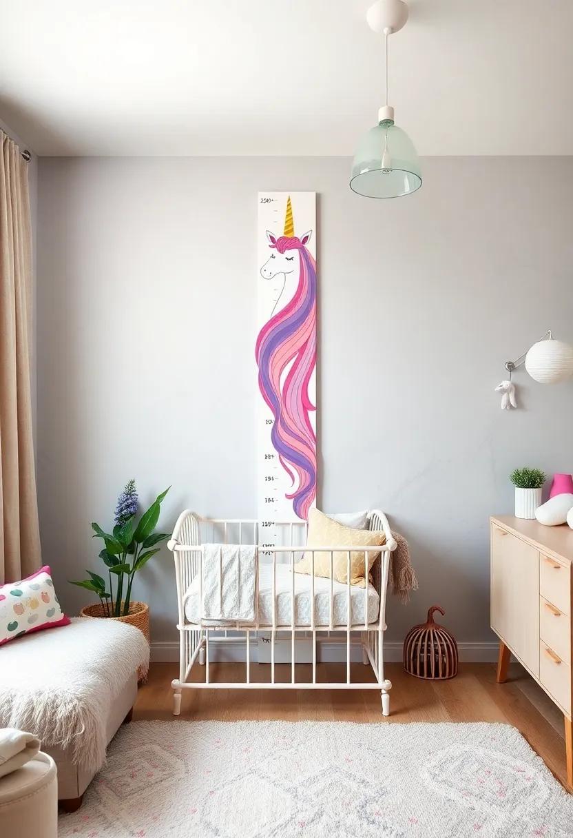 Playful Unicorn Growth ‌Chart: ‍Track your ‌little girl’s height with a whimsical ‍unicorn growth⁣ chart that not only serves a purpose but also adds to the overall enchantment ⁢of the room