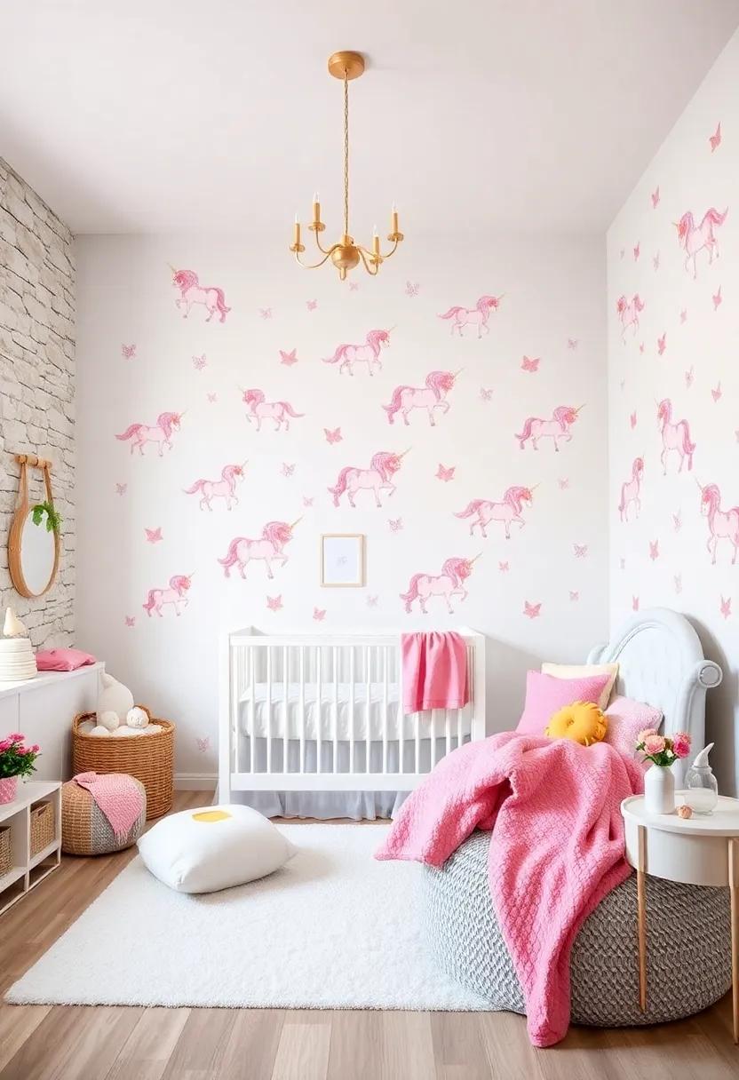 Unicorn-Themed Wall Decals: Easy to apply and ‌remove, wall decals featuring unicorns can transform⁤ the ‍nursery in minutes without a long-term commitment