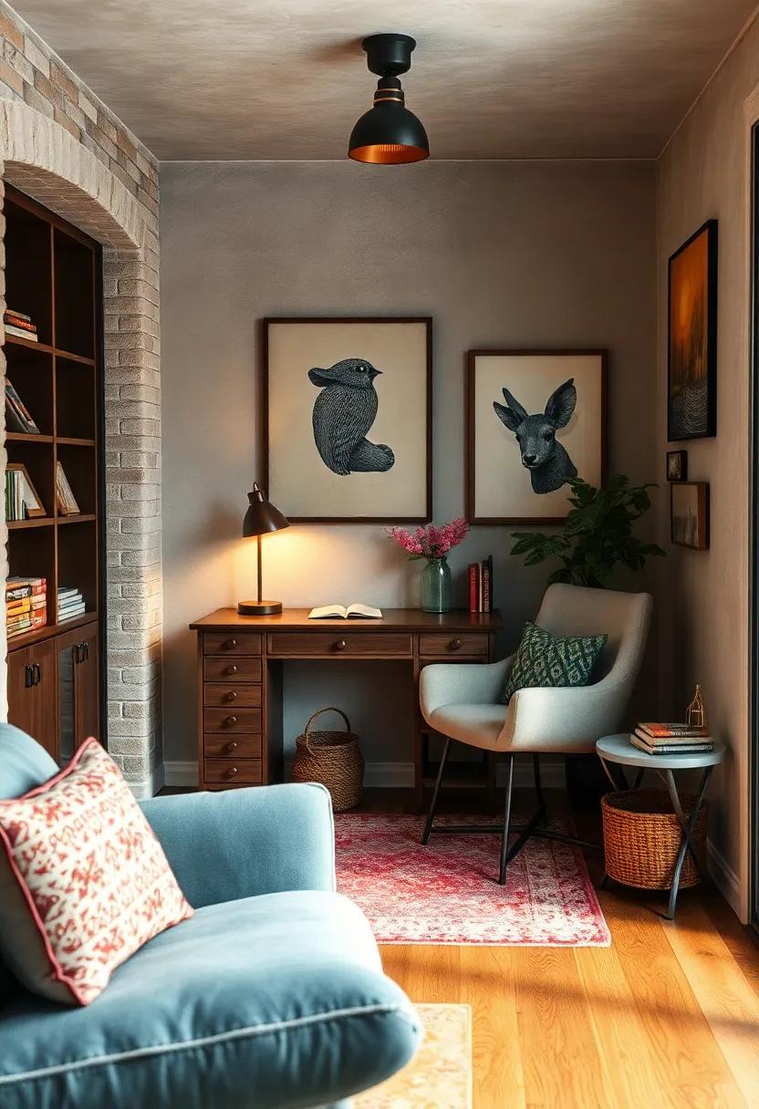 A‌ Cozy corner: Transform a small nook into an inviting workspace ⁤with a vintage writing⁤ desk, a comfy armchair, and ⁤unique wall art that sparks creativity