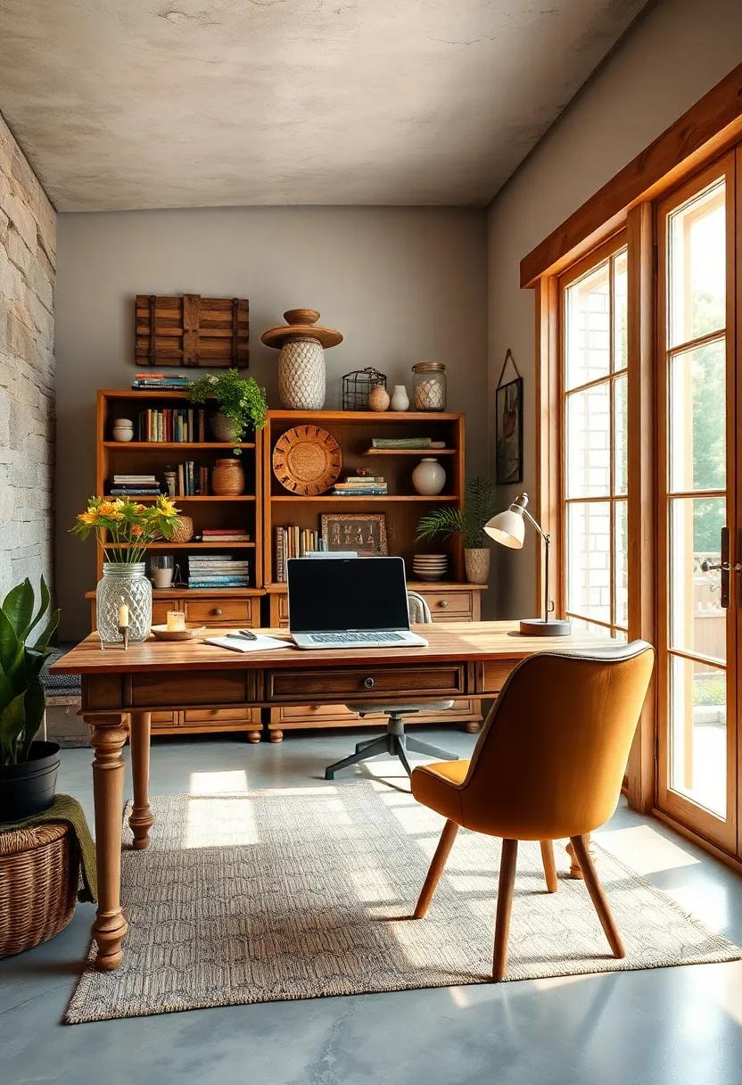 the Farmhouse Office: Embrace a warmer aesthetic ⁣with a distressed ‍wooden desk, mason jar organizers, and farmhouse decor,⁤ evoking ⁢a sense of home and comfort