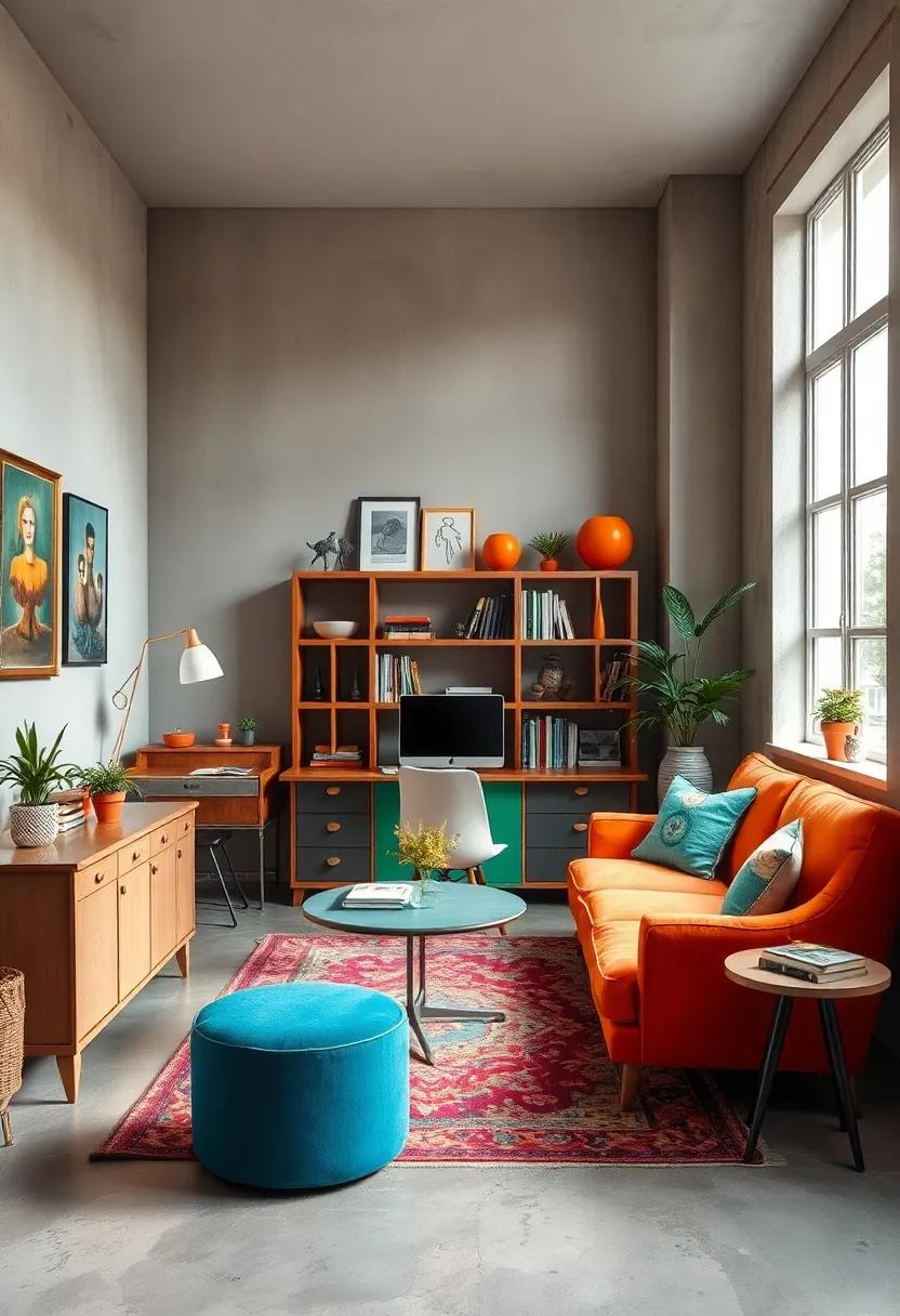 Color-Pop Workspace: Use a neutral ​base ⁤and incorporate⁤ vintage furniture with vibrant colors, making your office both ⁣eclectic and energizing