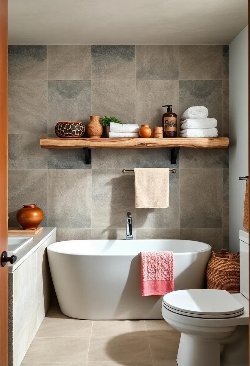 Embrace Nature with Log-inspired Shelving: Incorporate shelving made from reclaimed logs to showcase decorative towels or rustic pottery, blending ⁣practicality with a​ natural aesthetic