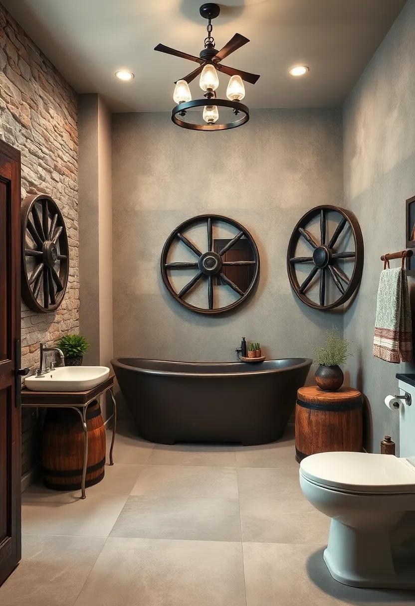 Old Wagon Wheels: Use vintage wagon wheels as a decorative element on the wall or as an overhead light fixture, adding character and history to your decor