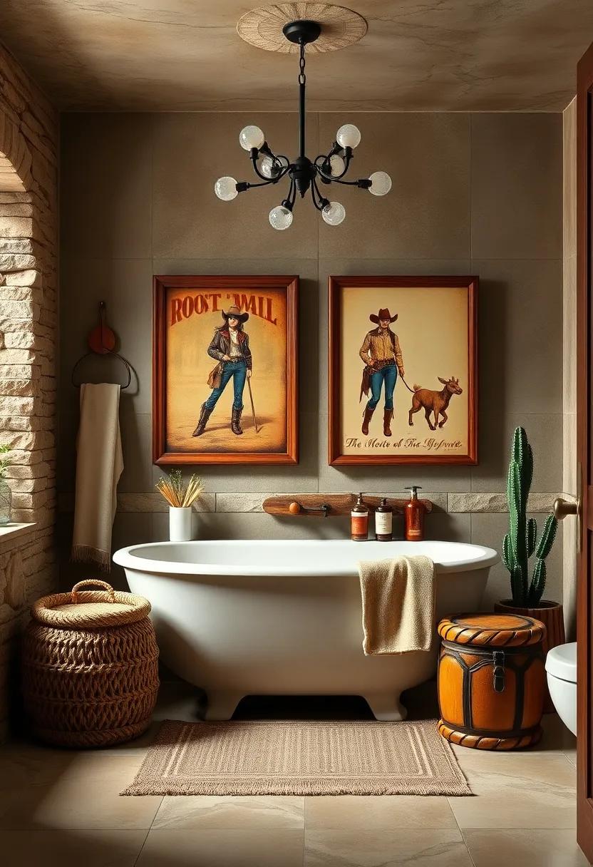 Vintage Cowgirl Artwork: Hang framed vintage cowboy and cowgirl prints to add a touch of Western charm, creating a focal point​ that tells a story of ⁣the wild frontier