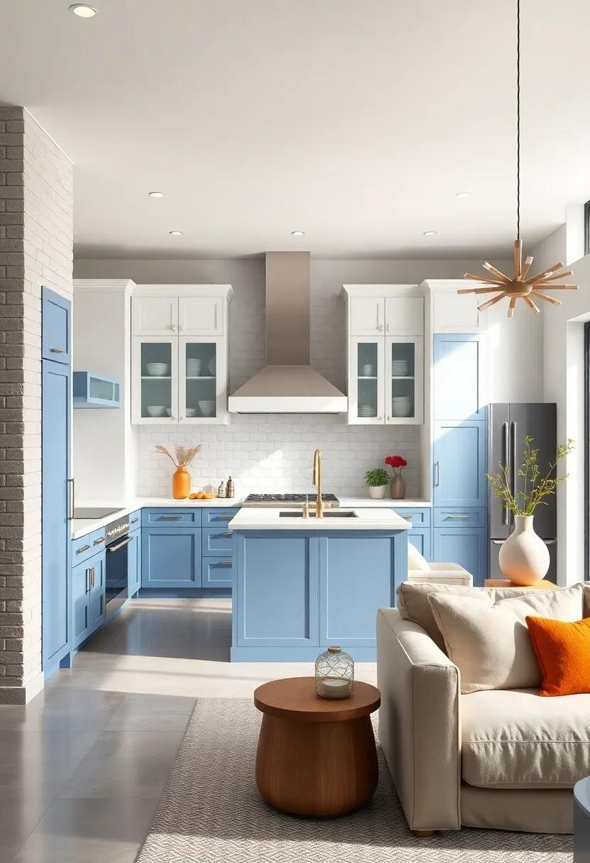 Emphasizing Open Spaces with White and Blue Cabinetry