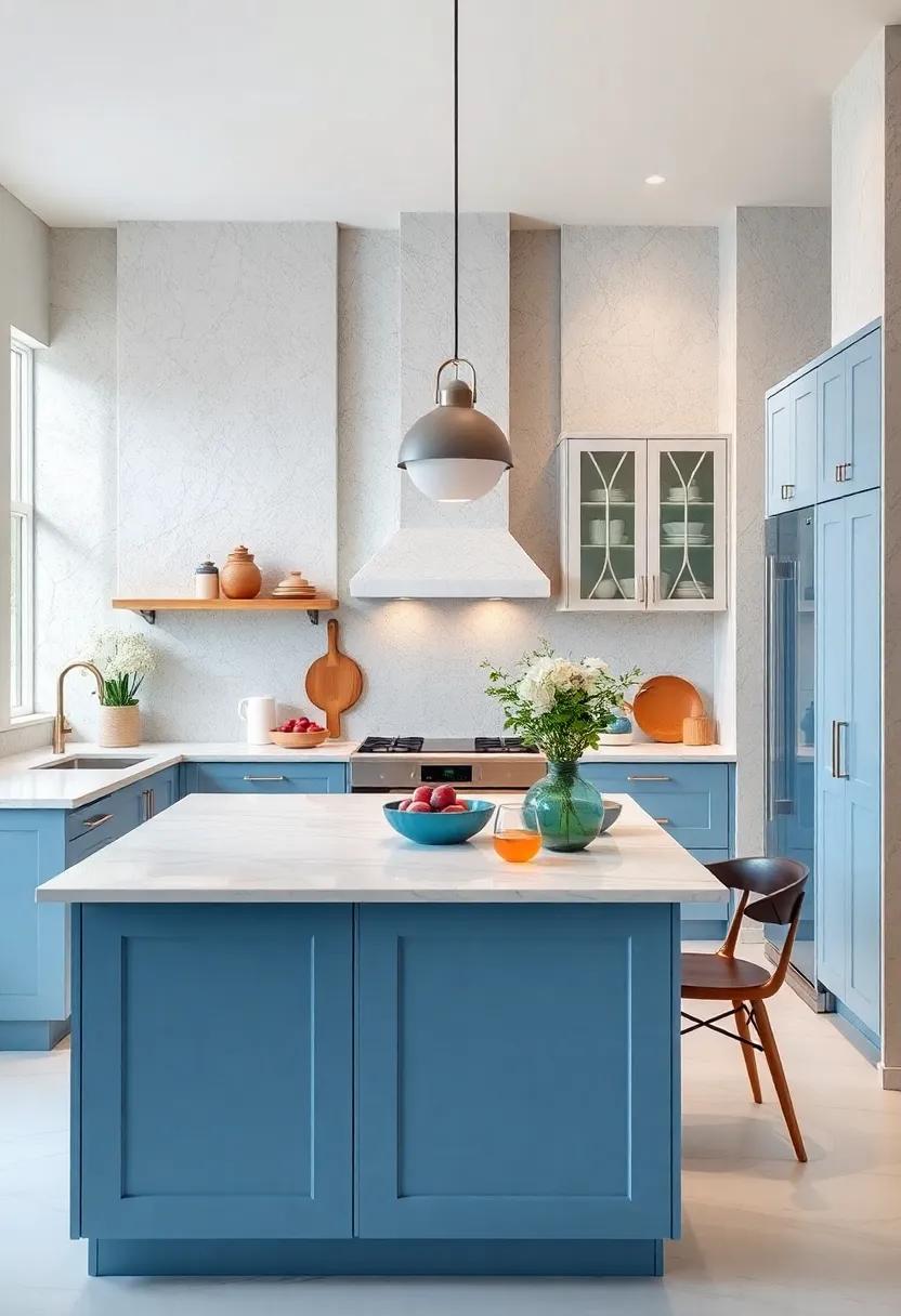Sophisticated Pairings: Mixing Textures in White and ‌Blue Kitchens