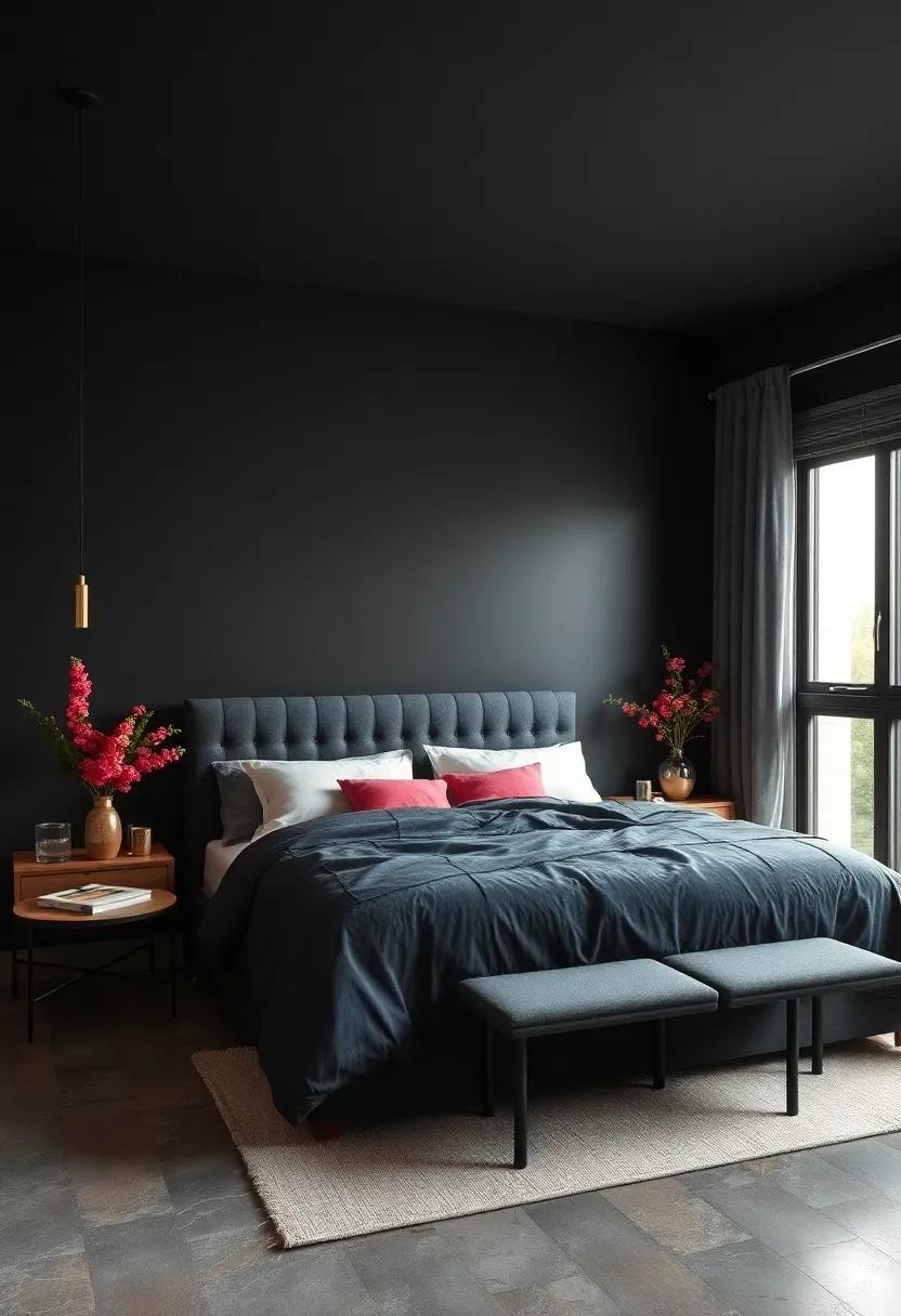 Midnight Black: For a truly dramatic effect, black walls paired with soft lighting create a captivating and romantic atmosphere