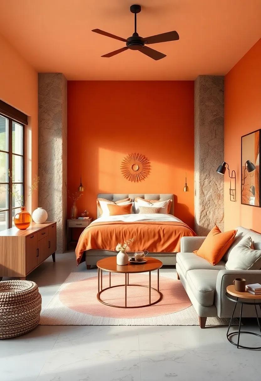 Sunset Orange: For inspiration from nature, a soft sunset orange invites warmth and vitality, enhancing the mood of your bedroom