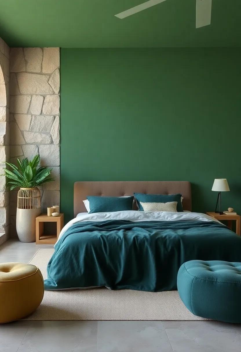 Forest Green: Embracing nature,a deep forest green can create a serene and lush retreat while enhancing the room's cozy feel