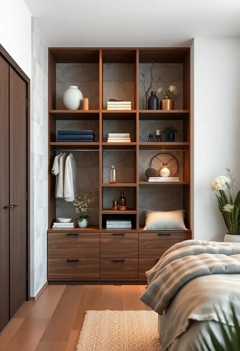 Innovative Backdrops: Use wallpaper or light paint on the wall behind your open shelves to create an interesting backdrop that enhances the appearance of your wardrobe