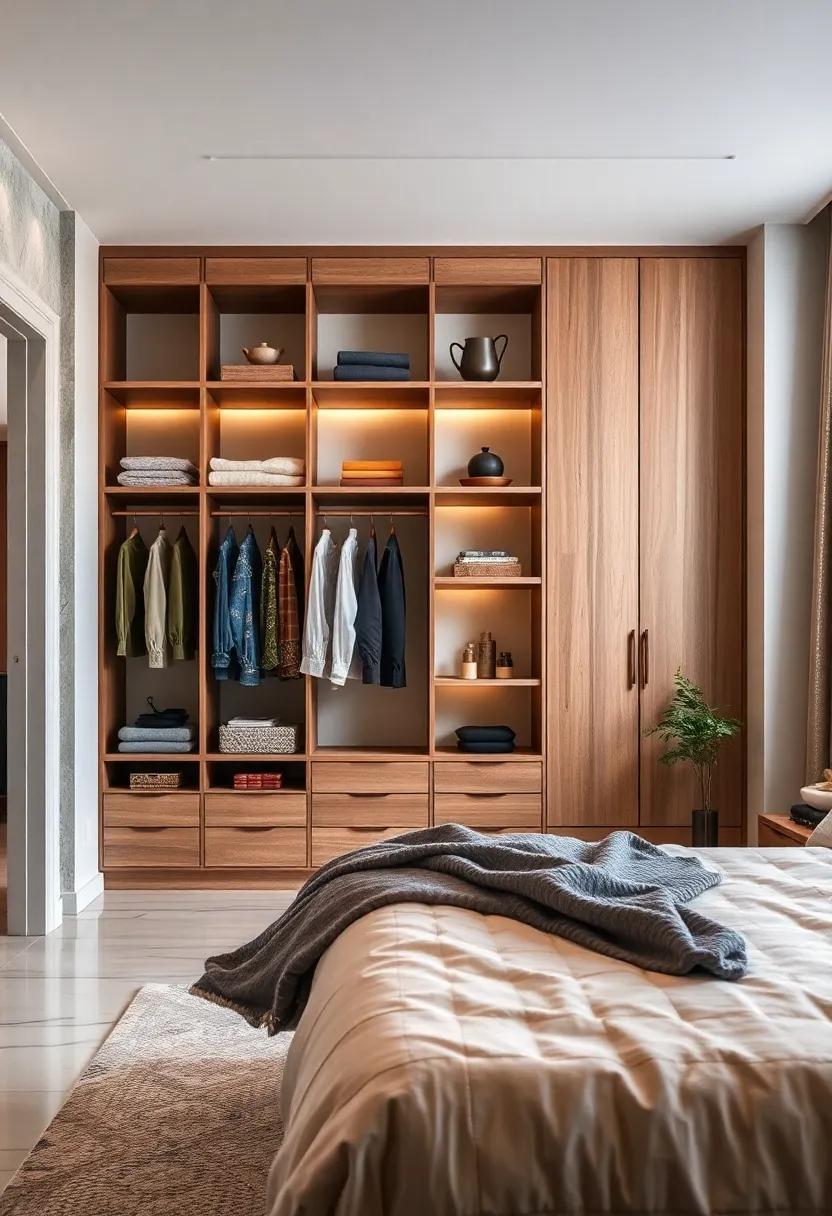 Multi-Purpose Furniture: Choose shelving units that double as a room divider, cleverly separating your wardrobe from other areas while maintaining an open and airy feel