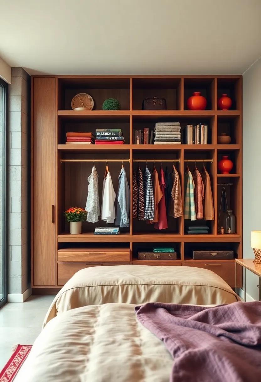 vintage Vibes: Scour thrift stores for retro shelving units that lend an eclectic touch to your bedroom, perfect for showcasing vintage apparel and accessories