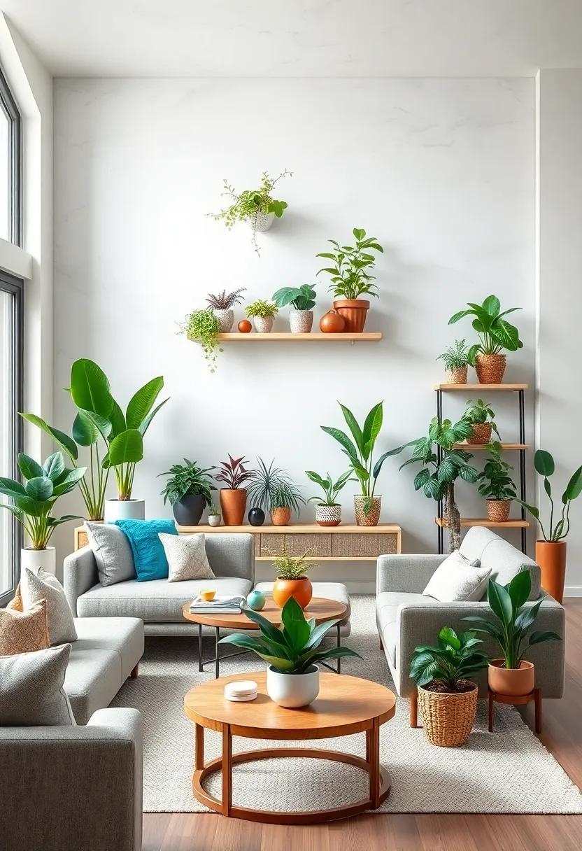 Play with layers by combining tall plants with shorter ones on shelves, crafting‍ a dynamic landscape that adds‍ depth and interest to your living room