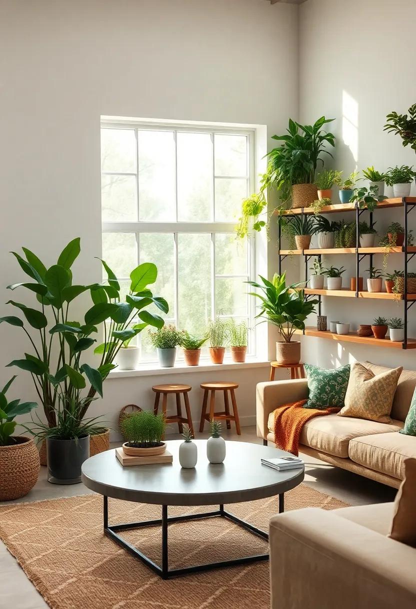 Incorporate hanging planters that cascade from the ceiling, adding a playful touch and maximizing floor space while showcasing your favorite greenery