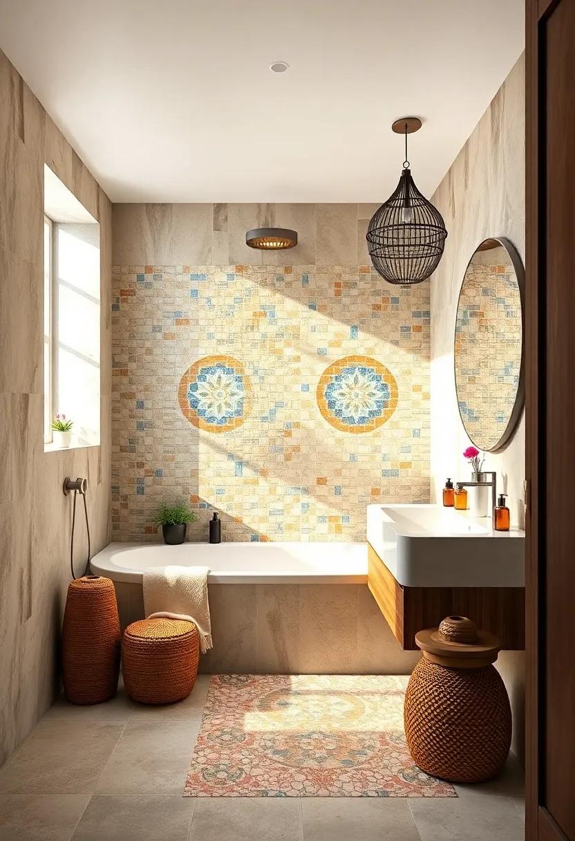 Light Play: Choose semi-translucent mosaic tiles that play with natural light, casting beautiful reflections and shadows throughout your bathroom