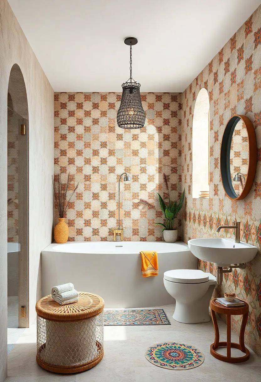 Ethnic Influences: Infuse your bathroom with cultural flair by using vibrant mosaics inspired by Moroccan or Moroccan-style designs for a worldly aesthetic