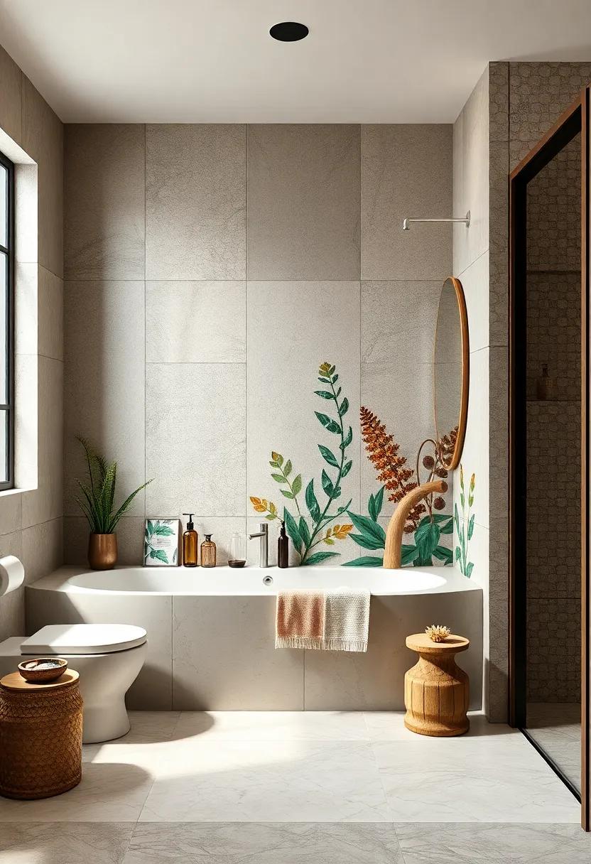 Nature-Inspired Patterns: Embrace the beauty of the outdoors with intricate leaf and floral mosaics that bring a serene garden vibe into your bathroom